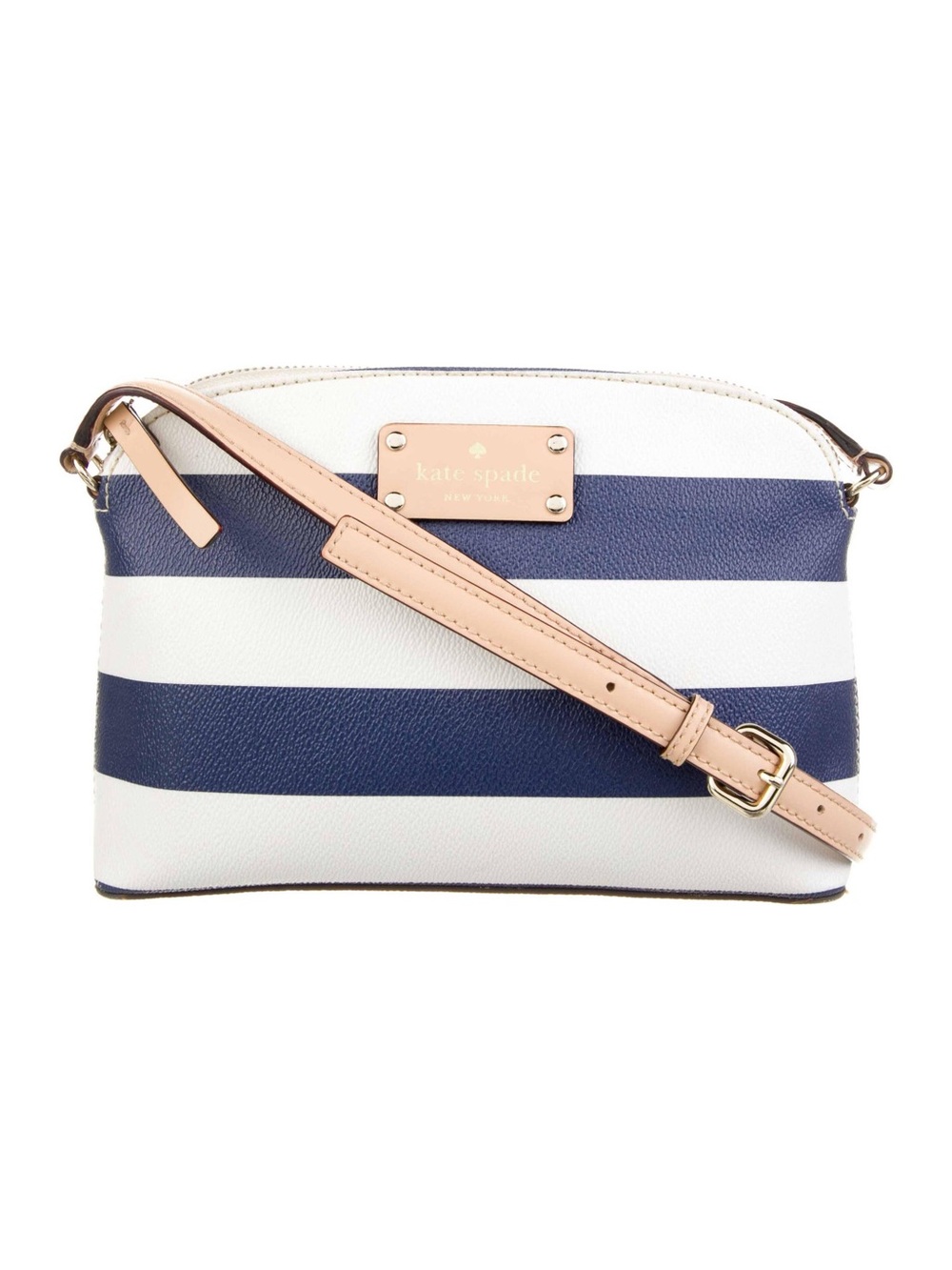 Kate Spade Navy and White Striped Crossbody with Beige Strap